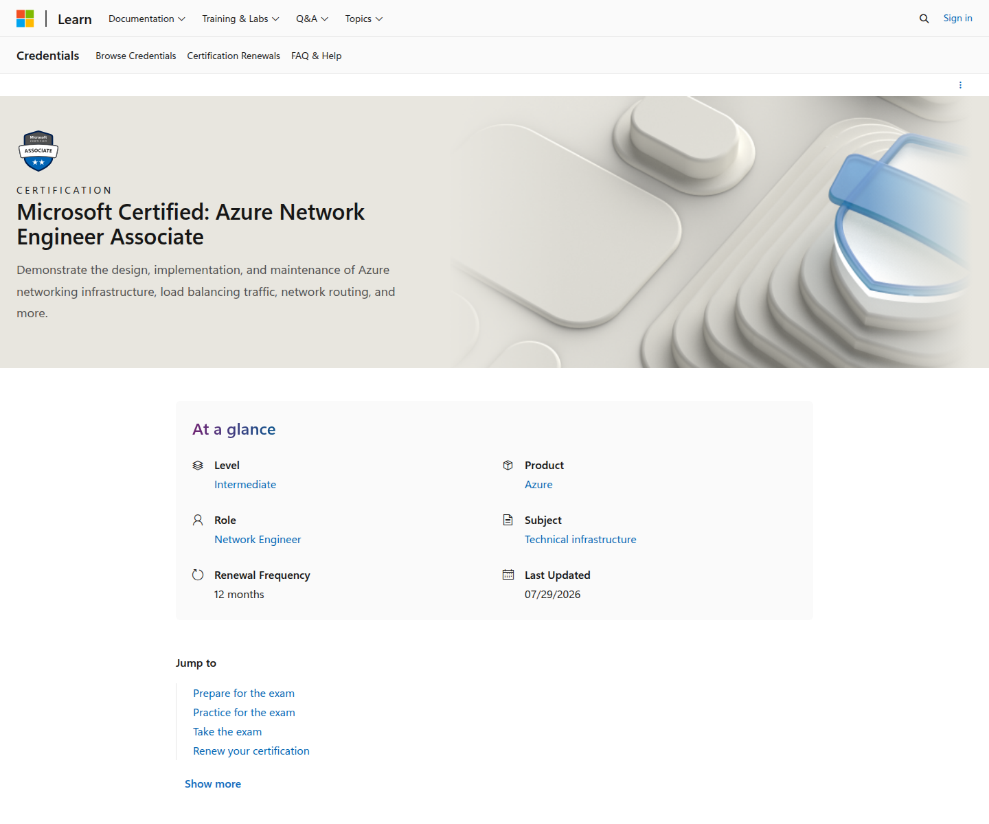 Official Microsoft Learn page for Azure Network Engineer Associate