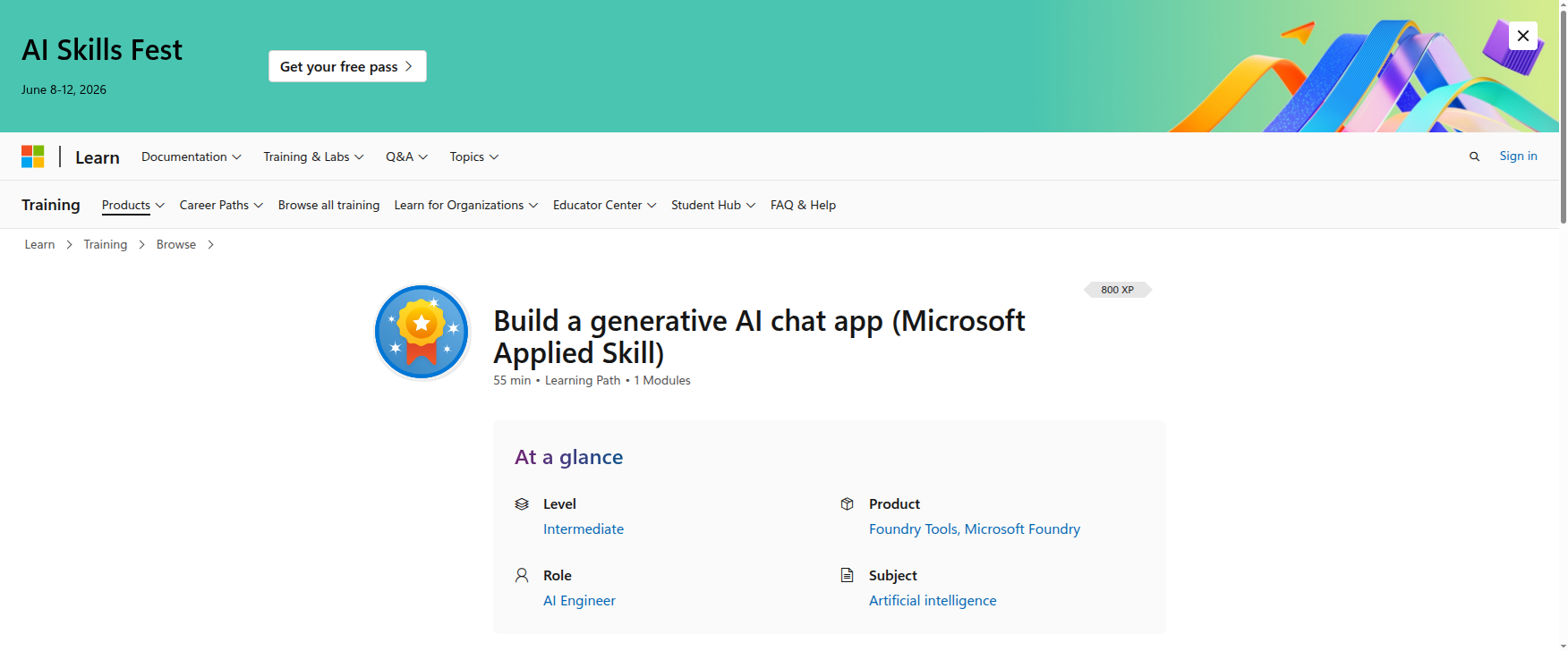 Microsoft Learn learning path and module breakdown for the credential