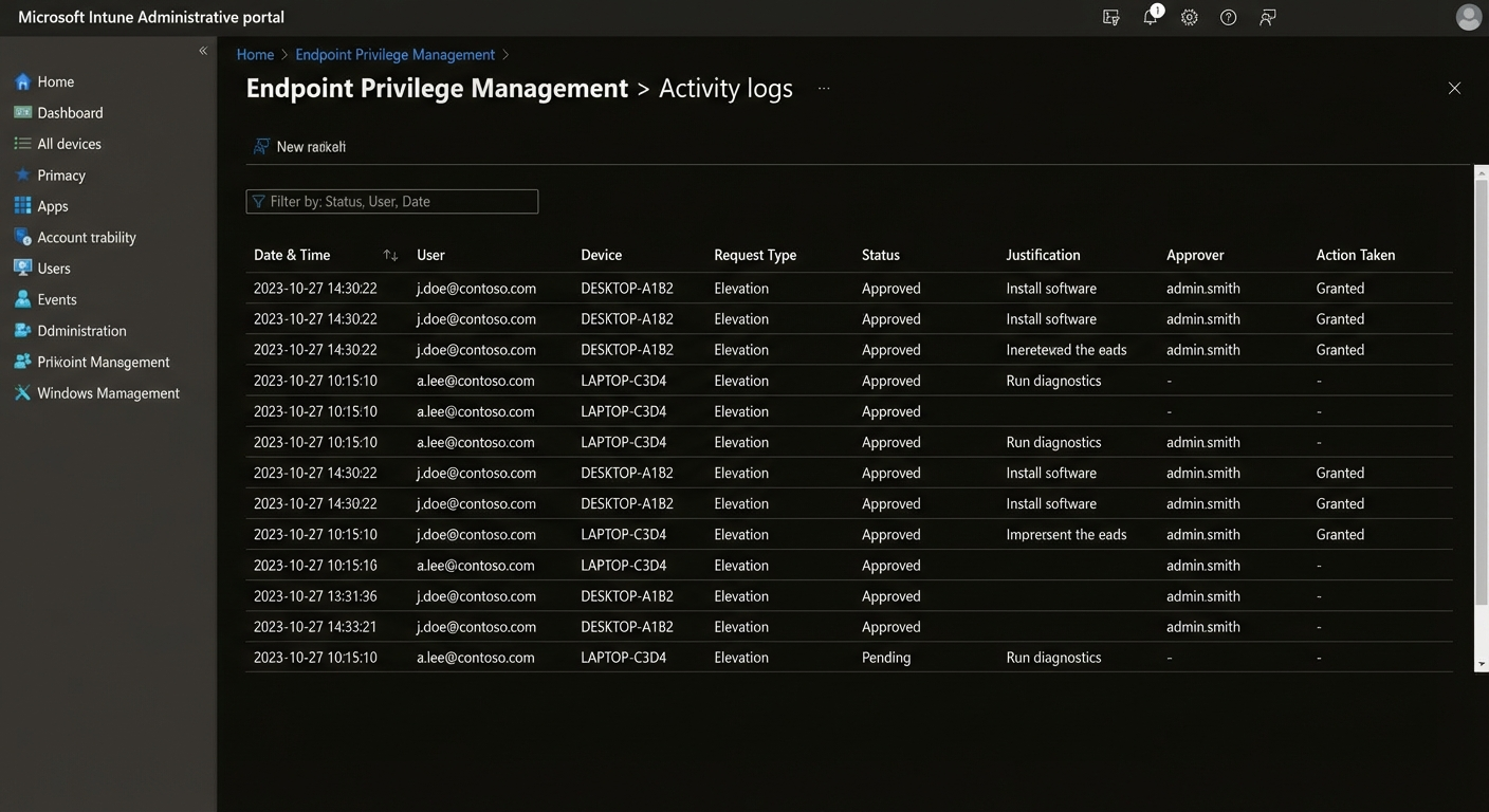 Endpoint Privilege Management activity logs